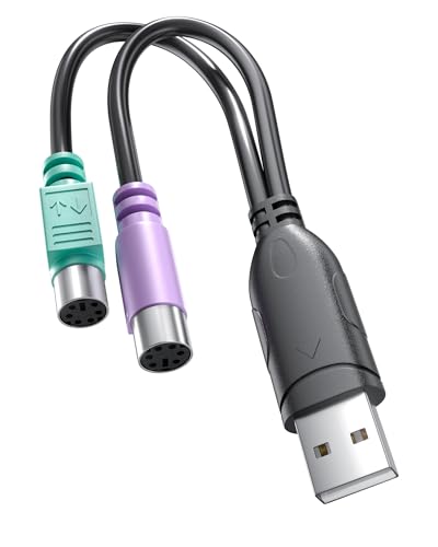 PS2 to USB Adapter, USB Male to Dual PS/2(Mini-DIN 6-pin) Female Cable for Keyboard and Mouse, Passive USB to PS2 Adapter for PC Laptop