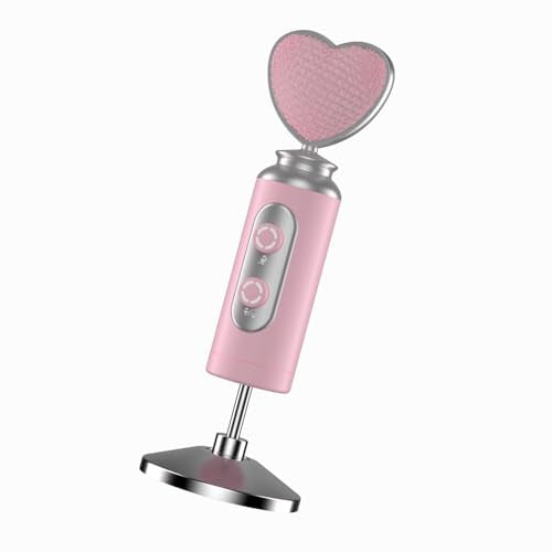 HB128 USB Gaming Condenser Mic Pink Heart Design, One-Click Mute Gain Control, Plug & Play, for PC/Console/Phone, Twitch/YouTube/TikTok, Streamers Gamers and Video Creators - color: HB128 desktop