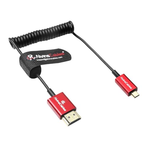 Alvin's Cables 8K 2.1 Micro HDMI to HDMI Ultra-Thin Coiled Cable for Atomos Ninja V, 8K@60Hz 4K@120Hz High-Speed HDMI Cable for Sony A7RIII A7II A7M3, for Canon R5 M6, for FUJIFILM X-T4 X-T3 - size: 2.6ft, style: Straight micro HDMI Coiled