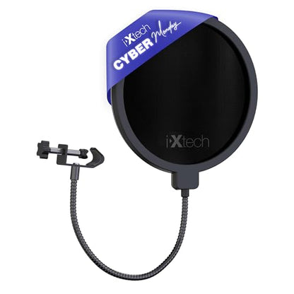 IXTECH Pop Filter for Mic Pop Filter for Blue Yeti Microphone Pop Filter Mic Pop Filter Dual Layered Sound Shield Guard Windscreen with a Flexible 360 Degree Gooseneck Clip Stabilizing.