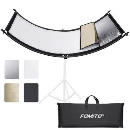 FOMITO Light Reflector 70"x25.6"/178x65cm Arclight Curved Eyelighter Lighting Diffuser for Photography Stuido Filming Shooting, Black/White/Gold/Silver