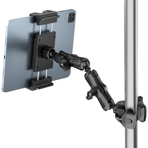 PLDHPRO Tablet Holder for Mic Stand,iPad Clamp Mount with Long Arm,360°Rotating Adjustable Tablet Mount for Microphone Stand,Fits 5.5"-14.6" iPad Pro 12.9, Galaxy,iPhone - size: 2 stage, longer arm
