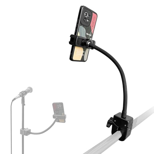 Clip Phone Holder for Desk,Pole,Pipe,Boom,Flat Surface with Adjustable Aluminium Arm Phone Clamp Mount for Mic Stand,Treadmill Compatible with All 4-7” Cell Phone (Long-Gooseneck Arm Phone Holder) - style: 11.81" Gooseneck Arm Phone Holder