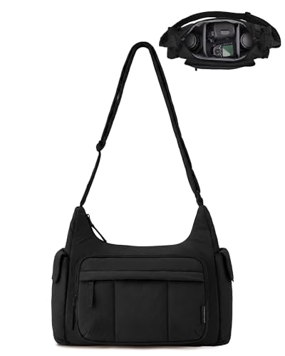 BAGSMART 2 in 1 Puffy Camera Sling Bag for Photographer, Everyday Shoulder Crossbody Bag with Pockets Digital Camera Case for DSLR/Mirrorless, Black - color: Black