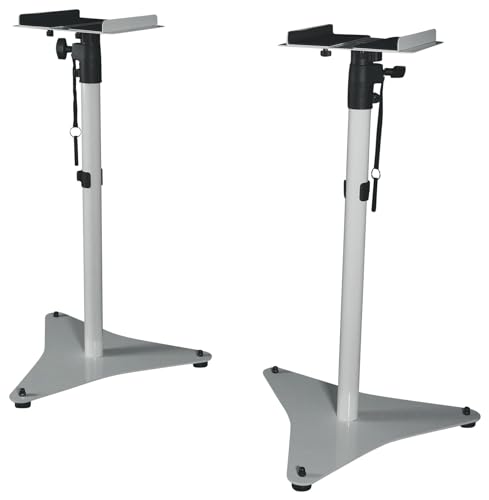 Pair Rockville RVSM5 White Adjustable Studio Monitor Speaker Stands | Fits Bookshelf Speakers, 33 to 52 Inch, Solid Steel, 50 Lbs Capacity, Foam Padded, Cable Clips, Carpet Spikes, Rubber Feet - color: White