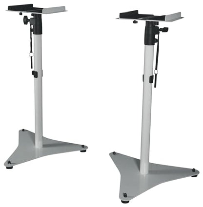 Pair Rockville RVSM5 White Adjustable Studio Monitor Speaker Stands | Fits Bookshelf Speakers, 33 to 52 Inch, Solid Steel, 50 Lbs Capacity, Foam Padded, Cable Clips, Carpet Spikes, Rubber Feet - color: White