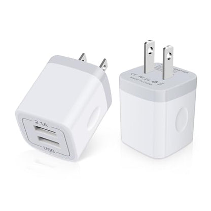 USB Wall Charger, Charger Block, 2Pack 2.1A/5V Dual Port USB Wall Plug Power Brick Charging Cube Box Adapter for iPhone 17 Pro Max 17 Air 17 16e 16 Pro Max 15 14 Pro Max Samsung Galaxy LG Moto Android - color: white