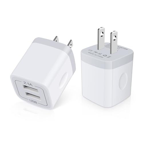 USB Wall Charger, Charger Block, 2Pack 2.1A/5V Dual Port USB Wall Plug Power Brick Charging Cube Box Adapter for iPhone 17 Pro Max 17 Air 17 16e 16 Pro Max 15 14 Pro Max Samsung Galaxy LG Moto Android - color: white