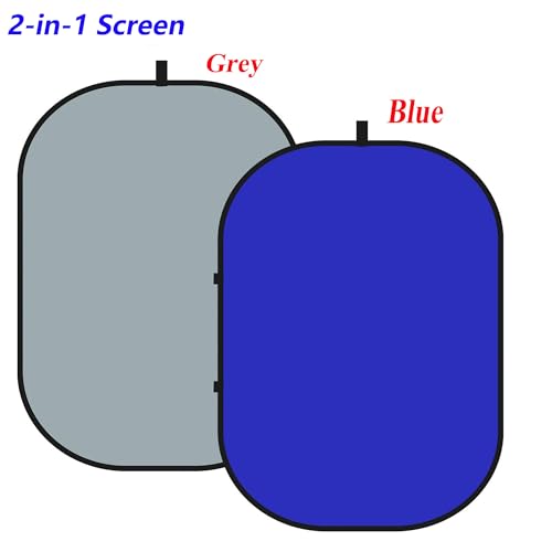 5x7ft/1.5x2m Chromakey Blue Grey Backdrop with 7.8ft/2.4m Stand, 2-in-1 Reversible Collapsible Pop-Up Blue Grey Screen Background Panel for Photography, Live Streaming, Video Shooting, Game - color: Blue/Gray