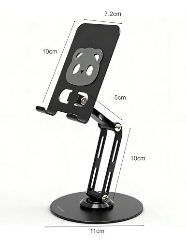 All-Metal Desk Phone Stand, 360° Rotating, 4-8" Phones & Tablets | Carbon steel base, dual-pole adjustment, panda face anti-slip pads, hex key, scratch-proof, heat-dissipating, case-friendly - color: black