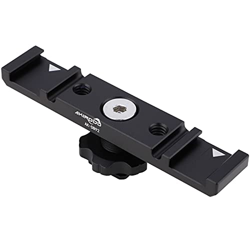 Dual Cold Shoe Mount Bracket,Dual Hot Shoe Extension Bar,Dual Cold Shoe Mount Plate Adapter,Cable Slot Bayonet/1/4 Thread Holes for Microphone, Camera, Light, Reflector Panel, Teleprompte Monitor