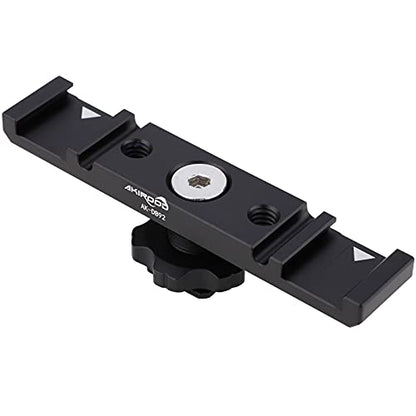 Dual Cold Shoe Mount Bracket,Dual Hot Shoe Extension Bar,Dual Cold Shoe Mount Plate Adapter,Cable Slot Bayonet/1/4 Thread Holes for Microphone, Camera, Light, Reflector Panel, Teleprompte Monitor