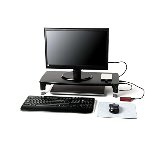 3M Adjustable Monitor Stand with 4-Port USB Hub, Black, Great for Computer Monitors, Laptops, TVs, Speakers, Printers and More