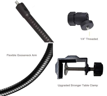 Webcam Stand Phone Holder 27" Adjustable Gooseneck Desktop Camera Desk Guard Clamp Mount for All Cellphones, Logitech Webcam C925e C922 C930e C930 C920 C615, Etc. (1/4" Threaded, Two-way Clamp) - style: Two-way Clamp (Webcam Phone Stand)