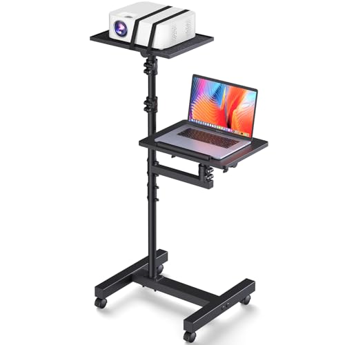 Facilife 2 Shelves Projector Stand Tripod, Height Adjustable Max 64", Mobile Laptop Cart on Wheels Projector Tripod Stand, Overbed Table with Wheels, Rolling Laptop Floor Stand for Couch