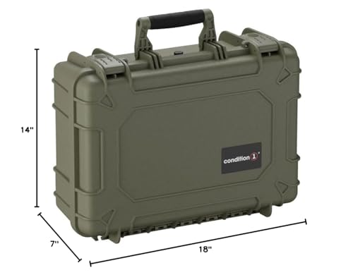 Condition 1 18" Medium Waterproof Hard Case with Foam, Model 801, Portable Protective Storage Box for Travel, Tactical Gear, Made in USA, 18.36"x13.70"x 7.03" Green - color: Green