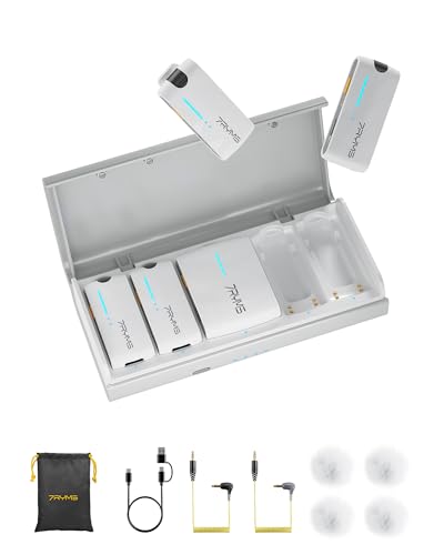 7RYMS iRay DW40 4-Channel Wireless Lavalier Microphone with Noise Cancellation, 656ft Range, 12.5H Working, Wireless Laple Mic for iPhone, DSLR Camera, Android, Video Recording Podcast Live-Stream - color: White