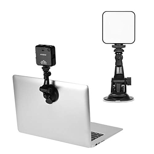 Video Conference Lighting Kit, Andoer LED Video Light with 2500K-6500K Dimmable Rechargeable 3 Cold Shoes and Suction Cup Mount for Laptop Live YouTube Streaming Online Meeting