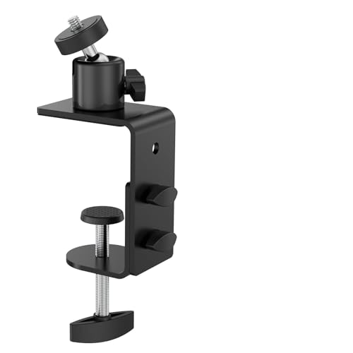 C-Clamp Mount with Mini Ball Head Mount, 1/4 Screw Mount Adapter Camera Clamp Mount for Desk/Deck/Brunch, Compatible with Arlo, Wyze, Ring Stick up Cam and More, Black (60mm) - size: 8.7"