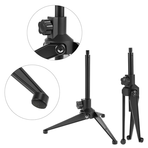 QWORK Desk Mic Stand, Foldable Desktop Microphone Tripod Stand, with 5/8" Male to 3/8" Female Adapter, for Dynamic & Condenser Mics