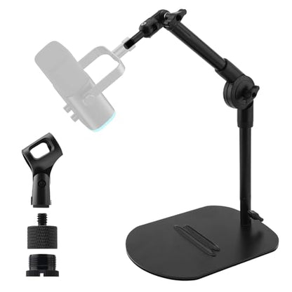 Desk Microphone Stand Weighted Base Mic Holder for Podcast Stream Recording | Solid Metal base holds 2.2lb. Adjustable Dual pivot 180° angle control.Includes mic adapters.Non-slip pads.Fits most gear