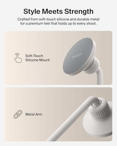 Belkin Stage Magnetic Tripod Phone Mount - Lightweight MagSafe & Qi2 Compatible 360° Rotating Smartphone Holder for iPhone 17 & 16, Android, TikTok, YouTube, Streaming, Influencers, Vlogging, Content - style: Magnetic Phone Holder