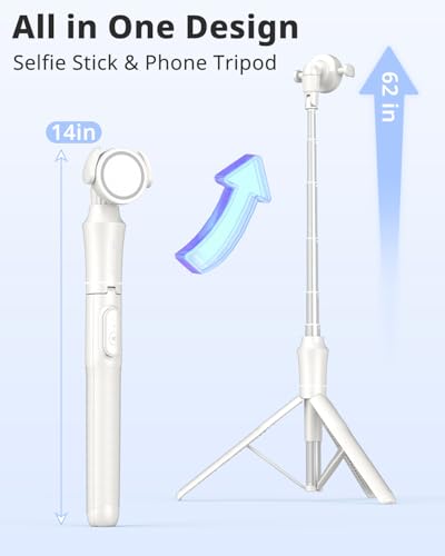UBeesize 62'' Magnetic Selfie Stick Phone Tripod with Wireless Remote, Extendable Cell Phone Tripod Stand, Compatible with MagSafe, Cellphone Tripod for iPhone 15 14 13 12 and Android Phones White - color: White, size: 62-in