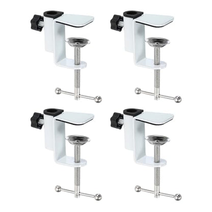 PATIKIL 0.47" Hole Dia. Desk Clamp, 4 Pcs Aluminum Alloy Bracket Universal Adjustable C-Clamp Mount Holder for Microphone Mic Arm Table Lamp Stand, White - color: White