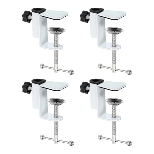 PATIKIL 0.47" Hole Dia. Desk Clamp, 4 Pcs Aluminum Alloy Bracket Universal Adjustable C-Clamp Mount Holder for Microphone Mic Arm Table Lamp Stand, White - color: White