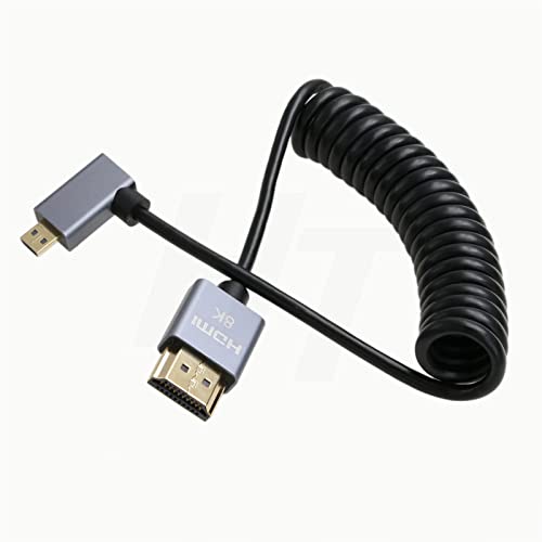 Micro HDMI to Right Angle HDMI 4K 8K Coiled Cable for Sony A6400 A7R Canon R5 R7 GH4 S5 Z50 Camera ATOMOS Ninja V Portkeys Monitor Type A D HDMI 2.1 - color: Left Angle Micro HDMI to Straight HDMI