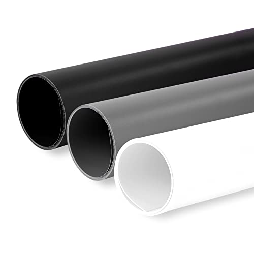 Meking 31x59inch (80x150cm) Photography PVC Backdrop Background Matte Vincly Seamless Backdrop Kit for Studio Video Product Shooting, 3 Solid Colors - color: Matte Black White Grey