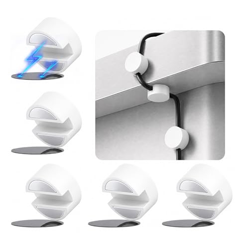 Maveek 5 Sets Magnetic Cable Management Clips with Discs, Adhesive Cable Holder Electrical Wire Clips Cord Organizer for Desktop Wall Kitchen USB LAN Type-c (White) - color: White, size: Medium