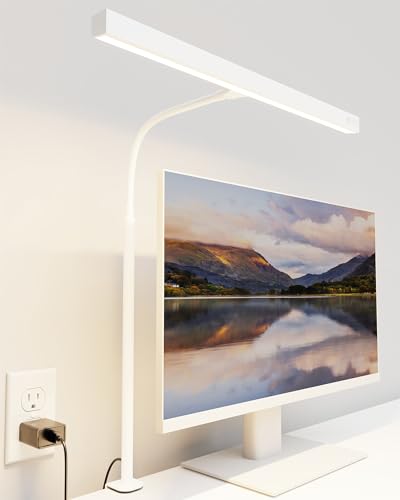 SUPERDANNY LED Desk Lamp for Home Office, Eye-Caring Desk Light with Adjustable Gooseneck, 12W Touch Control Dimmable Brightness, Architect Clamp Lamp with USB Adapter, White - color: White, size: Desk Clamp