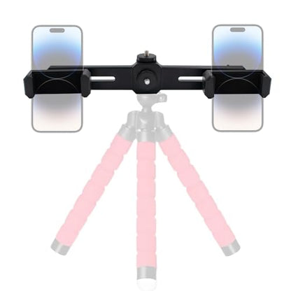 Dual Phone Holder Phone Tripod Mount Adapter, Universal 360° Rotation Adjustable Clip Stand for Vlog Live Streaming Video Recording, Compatible with 1/4'' Screws, Black - style: Dual Phone Holder