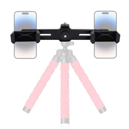 Dual Phone Holder Phone Tripod Mount Adapter, Universal 360° Rotation Adjustable Clip Stand for Vlog Live Streaming Video Recording, Compatible with 1/4'' Screws, Black - style: Dual Phone Holder