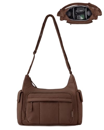 BAGSMART 2 in 1 Puffy Camera Sling Bag for Photographer, Everyday Shoulder Crossbody Bag with Pockets Digital Camera Case for DSLR/Mirrorless, Coffee Brown - color: Coffee brown