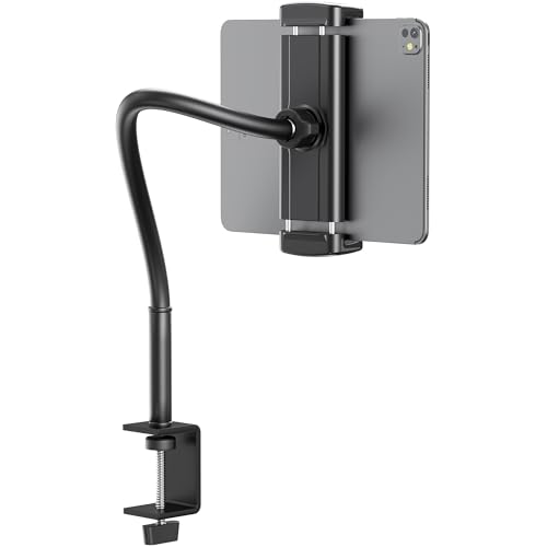 Tablet Stand for Desk, Gooseneck iPad Holder Clamp Mount, 360° Adjustable | Heavy Duty Arm Mount for iPad Pro/Air/Mini, Kindle Fire, Galaxy Tabs, 4.7"-13.5" Tablets, for Kitchen, Work, Video Call, Bed