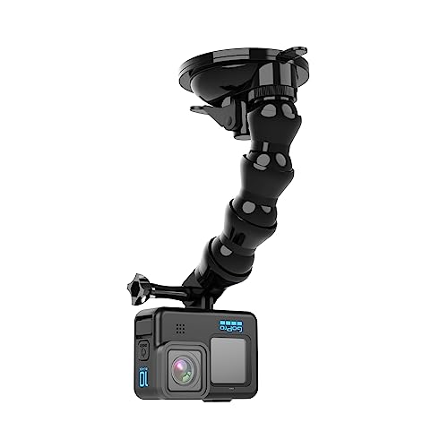Flexible Gooseneck Extension Suction Cup Car Mount Holder with Phone Holder for Gopro Hero 13/12/11/10, DJI Osmo Action 6/5 Pro/4/3 and More Action Cameras, iPhone 16/15/14/13, Samsung and More Phones