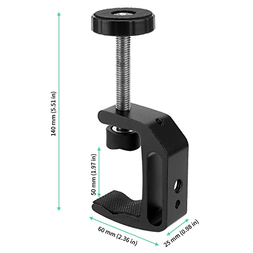 FUNSUEI 4 Pack Universal C Clamp, Desk C-Clamp with 1/4 and 3/8 Thread Hole, Heavy Duty Aluminum Alloy C Clamp Desktop Mount Holder for Monitor, Camera, Bench, Black