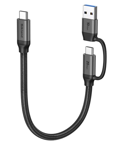 Silkland 2 in 1 USB A to USB C Data Cable 10Gbps, USB C to USB C 3.2 GEN 2x2 20Gbps Data Transfer, 15W/240W Fast Charging, USBC Monitor Video Cable for iPhone 17/16, Samsung S24/23, MacBook/iPad 1FT - size: 1 Feet