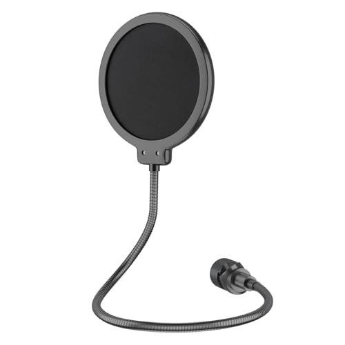 LINCO Professional Microphone Pop Filter Shield For Blue Yeti and Any Other Microphone, Dual Layered Wind Pop Screen With A Flexible 360 Degree Gooseneck Crab Clamp Stabilizing Arm (PF1502)
