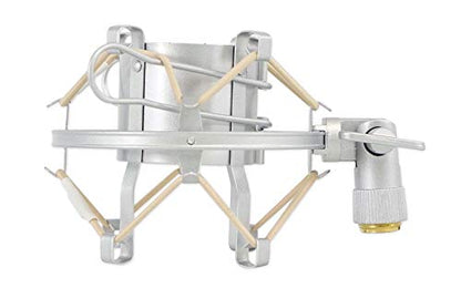 Rockville Dms40 Bundle: 40 In Microphone Boom Arm Studio Podcast USB Mic Stand With Desk Clamp, Rockshock Silver Studio Condenser Mic Metal Shock Mount With Foam, 2-Items