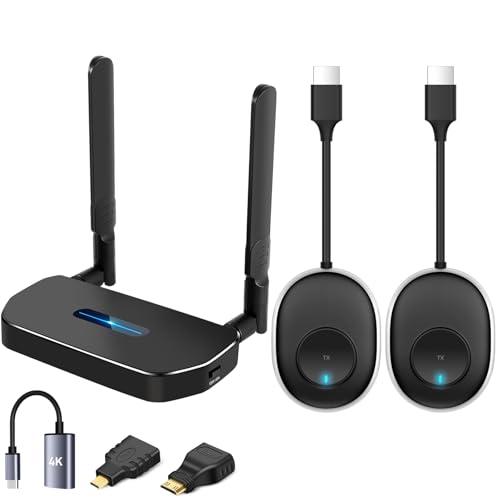Wireless Hdmi Transmitter and Receiver 4k Kit.One Receiver and Two Transmitter Packages,Switch at Will,Matching Distance 50M VGA Dual Screen Casting Video Audio from PC/Laptop/TikTok to Monitor - size: 2TX+RX