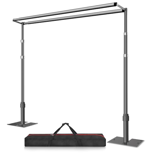 10x10ft Double Crossbar Pipe and Drape Stand Kit, Heavy Duty Backdrop Stand Adjustable, Sturdy Metal Back Drop Decoration Frame with Flat Base for Parties, Wedding,Trade Shows, Photo Shoot - Black - color: Black, size: 10ftx10ft