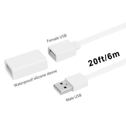 UYODM 2PACK USB Extension Cable Compatible with WYZE Cam V3/V2,Wyze Cam OG, WYZE Cam Pan V3/V3 Pro/ V2, 20Ft/6M IPX7 Waterproof Extension Charging Cable Power Your WYZE Cam Continuously - White