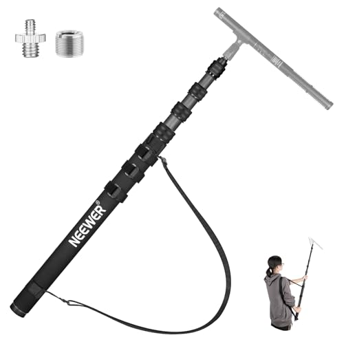 NEEWER Upgraded Microphone Boom Pole, 9.8ft/300cm Telescopic Carbon Fiber Mic Boom Arm with 5 Sections, 1/4" 3/8" 5/8" Screw Adapters, Cable Straps, Shoulder Strap & Storage Bag, MS-300CB (Black) - style: MS-300CB