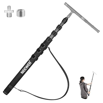 NEEWER Upgraded Microphone Boom Pole, 9.8ft/300cm Telescopic Carbon Fiber Mic Boom Arm with 5 Sections, 1/4" 3/8" 5/8" Screw Adapters, Cable Straps, Shoulder Strap & Storage Bag, MS-300CB (Black) - style: MS-300CB