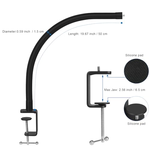 Webcam Stand for Desk,Camera Stand Desk Webcam Mount Clamp Clip,50cm Gooseneck Arm for Logitech Webcam C920/C920S/C920x/C922/C922x/C925e/C930/C930e/C615/C960/BRIO 4K/NexiGo N60/iPhone/Ring Light