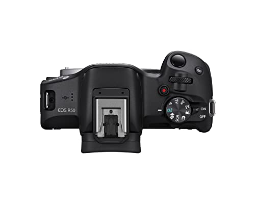 Canon EOS R50 Mirrorless Vlogging Camera (Body Only/Black), RF Mount, 24.2 MP, 4K Video, DIGIC X Image Processor, Subject Detection & Tracking, Compact, Smartphone Connection, Content Creator | 24.2MP Aps-C, Digic X, Dual Pixel Af Ii, 4k30p, Up to 15 Fps,