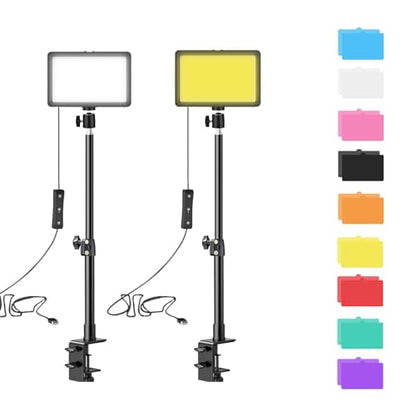 2 Pack Streaming Key Light with Desk Stand C-Clamp Stand Dimmable Video Panel Light for Video Recording Conference Webcam Laptop Zoom